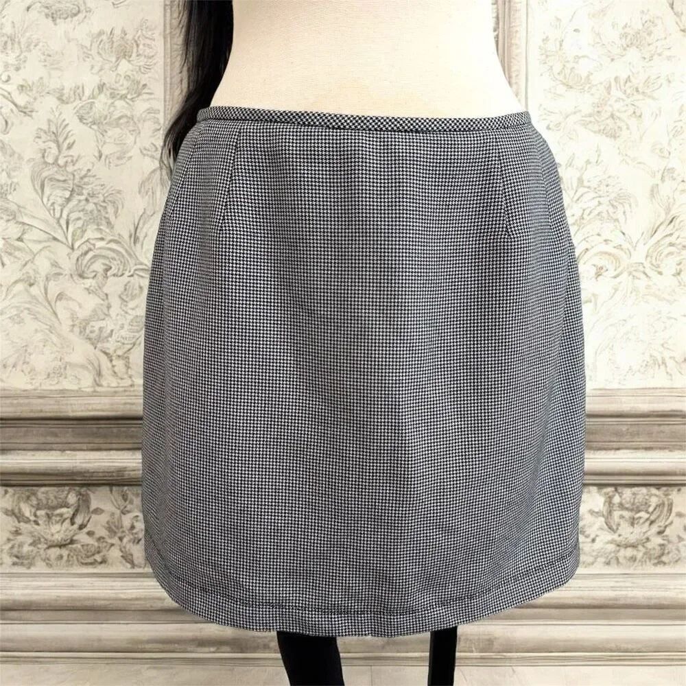 Vintage Le Suit Houndstooth Black Plaid Mini Skirt Medium